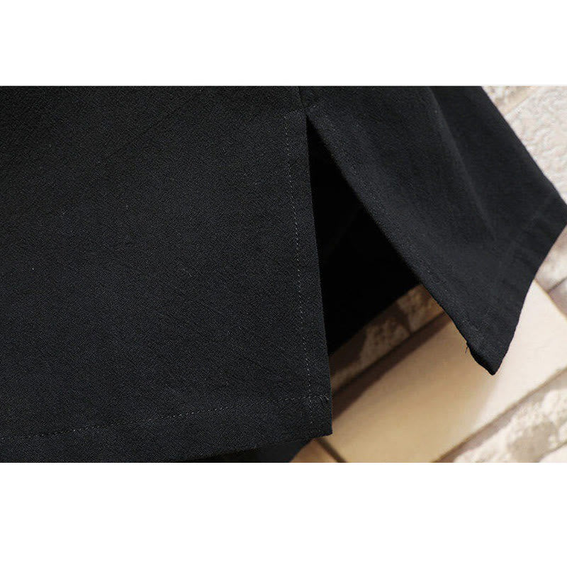 Koszulka męska z krótkim rękawem z bawełny i lnu z haftowanym wzorem żurawia i sznurowaniem po bokach, z motywem Buddha Stones - image 8