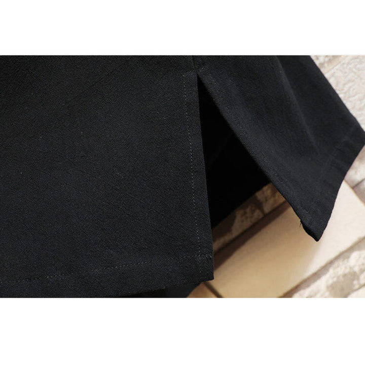 Koszulka męska z krótkim rękawem z bawełny i lnu z haftowanym wzorem żurawia i sznurowaniem po bokach, z motywem Buddha Stones - image 8