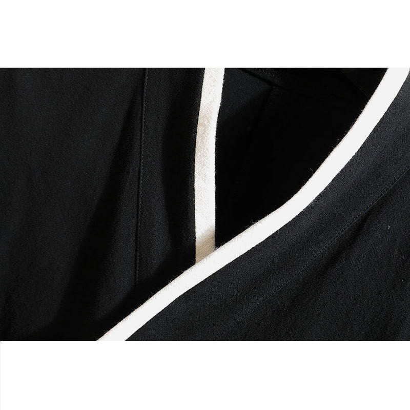 Koszulka męska z krótkim rękawem z bawełny i lnu z haftowanym wzorem żurawia i sznurowaniem po bokach, z motywem Buddha Stones - image 3