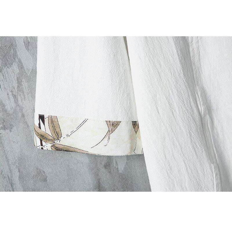 Koszula męska z krótkim rękawem z bawełny i lnu w stylu patchworku z nadrukiem żaby chińskiej z Buddha Stones - image 4