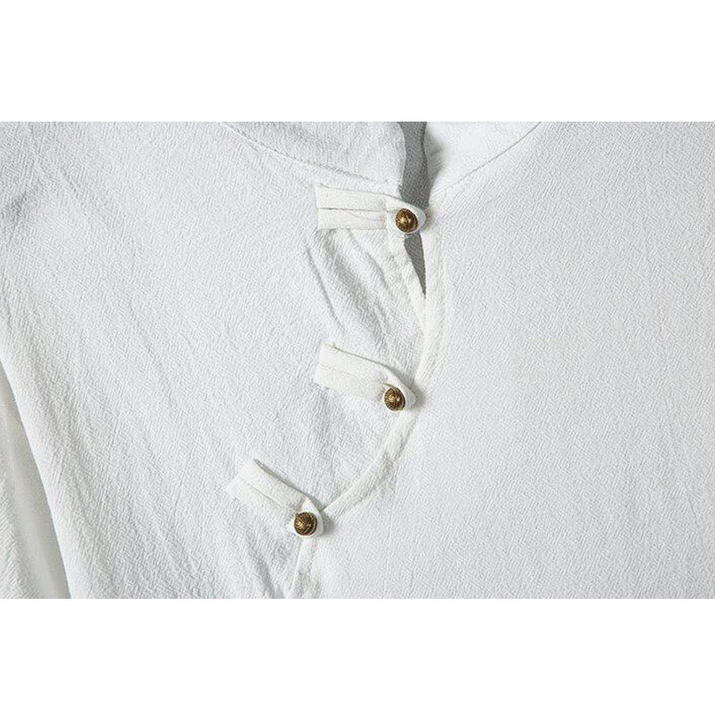 Koszula męska z krótkim rękawem z bawełny i lnu w stylu patchworku z nadrukiem żaby chińskiej z Buddha Stones - image 3