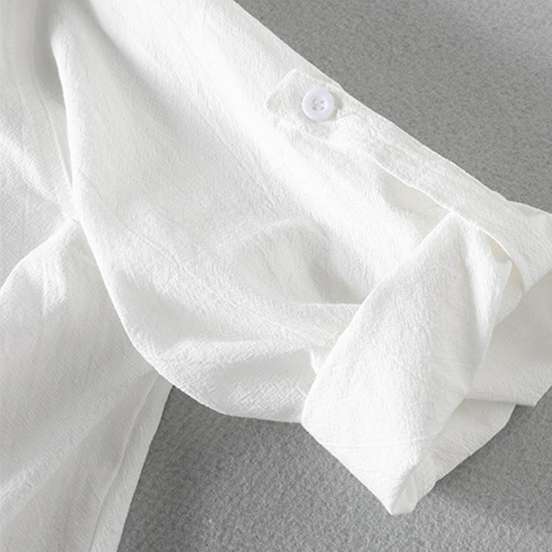 Koszula męska z bawełny i lnu Buddha Stones Vintage Casual Single Breasted z trzema czwartymi rękawami i kieszenią - image 7