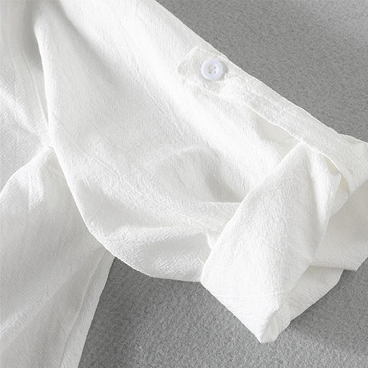 Koszula męska z bawełny i lnu Buddha Stones Vintage Casual Single Breasted z trzema czwartymi rękawami i kieszenią - image 7