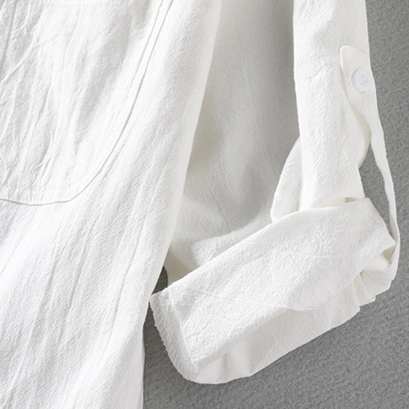 Koszula męska z bawełny i lnu Buddha Stones Vintage Casual Single Breasted z trzema czwartymi rękawami i kieszenią - image 6