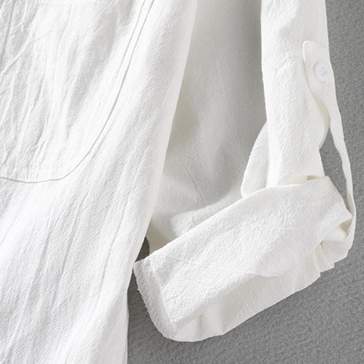 Koszula męska z bawełny i lnu Buddha Stones Vintage Casual Single Breasted z trzema czwartymi rękawami i kieszenią - image 6