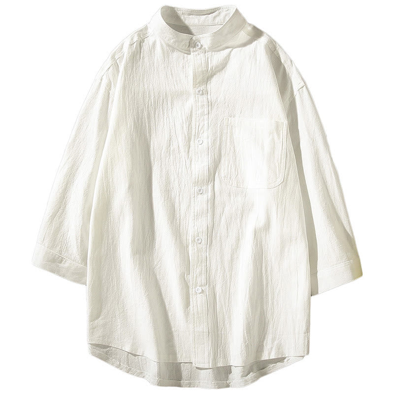 Koszula męska z bawełny i lnu Buddha Stones Vintage Casual Single Breasted z trzema czwartymi rękawami i kieszenią - image 14