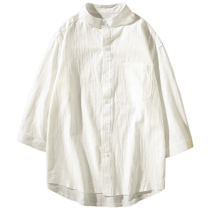 Koszula męska z bawełny i lnu Buddha Stones Vintage Casual Single Breasted z trzema czwartymi rękawami i kieszenią - image 14