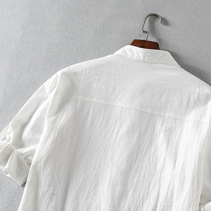 Koszula męska z bawełny i lnu Buddha Stones Vintage Casual Single Breasted z trzema czwartymi rękawami i kieszenią - image 4