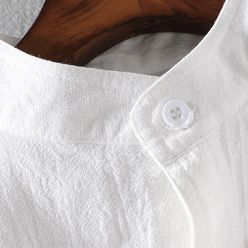 Koszula męska z bawełny i lnu Buddha Stones Vintage Casual Single Breasted z trzema czwartymi rękawami i kieszenią - image 5