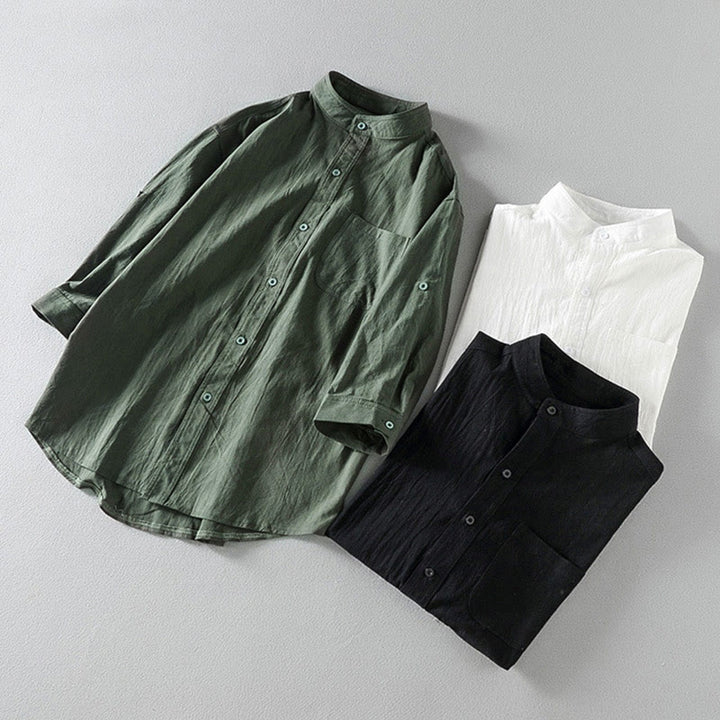 Koszula męska z bawełny i lnu Buddha Stones Vintage Casual Single Breasted z trzema czwartymi rękawami i kieszenią - image 17