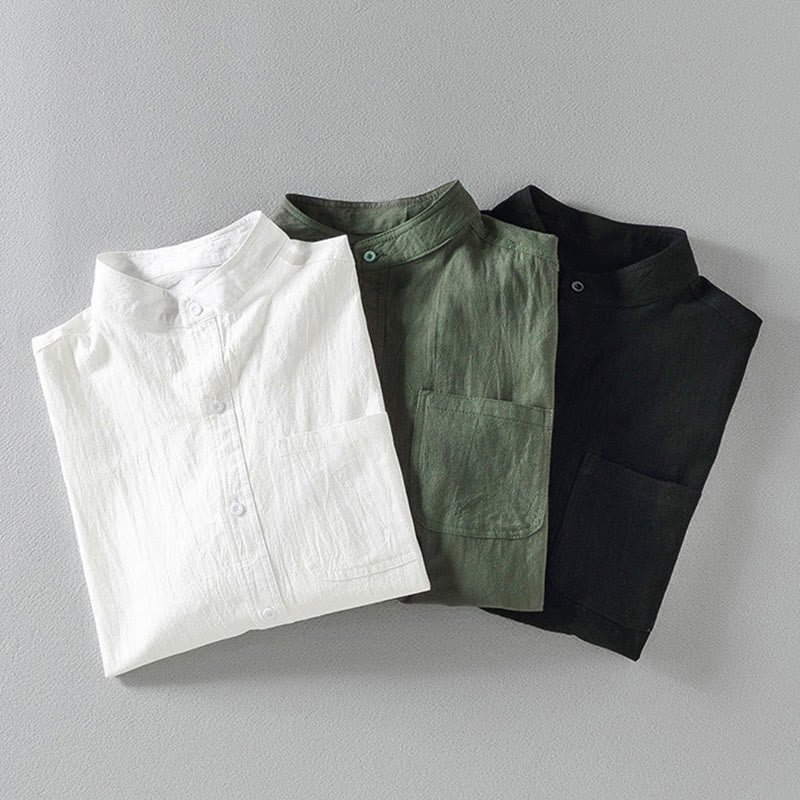 Koszula męska z bawełny i lnu Buddha Stones Vintage Casual Single Breasted z trzema czwartymi rękawami i kieszenią - image 16