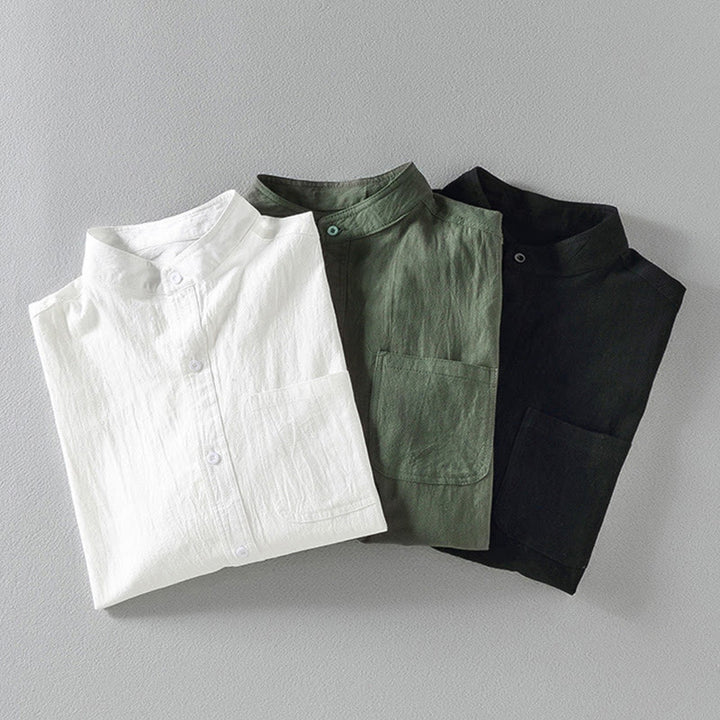 Koszula męska z bawełny i lnu Buddha Stones Vintage Casual Single Breasted z trzema czwartymi rękawami i kieszenią - image 16