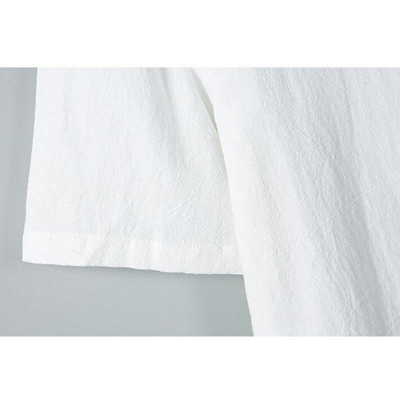 Koszula męska z krótkim rękawem z bawełny i lnu z nadrukiem w jednolitym kolorze i Buddha Stones - image 7