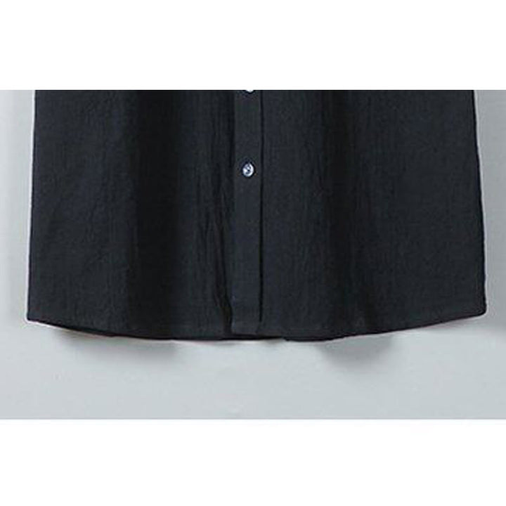 Koszula męska z krótkim rękawem z bawełny i lnu z nadrukiem w jednolitym kolorze i Buddha Stones - image 9