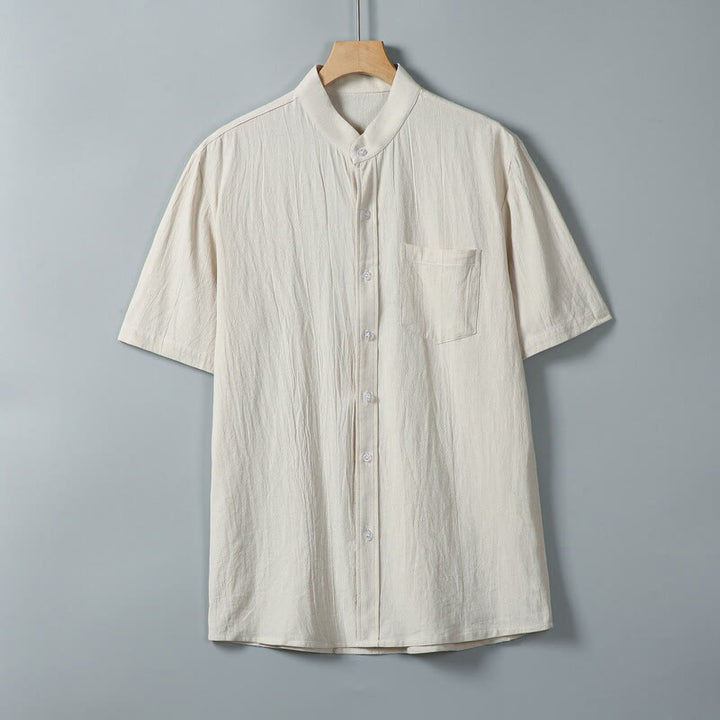 Koszula męska z krótkim rękawem z bawełny i lnu z nadrukiem w jednolitym kolorze i Buddha Stones - Bielizna - US/UK/AU46， EU56 (5XL) - image 11