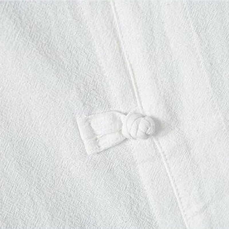 Koszula męska z krótkim rękawem z bawełny i lnu Buddha Stones Daily Casual Plain Chinese Frog-Button - image 3