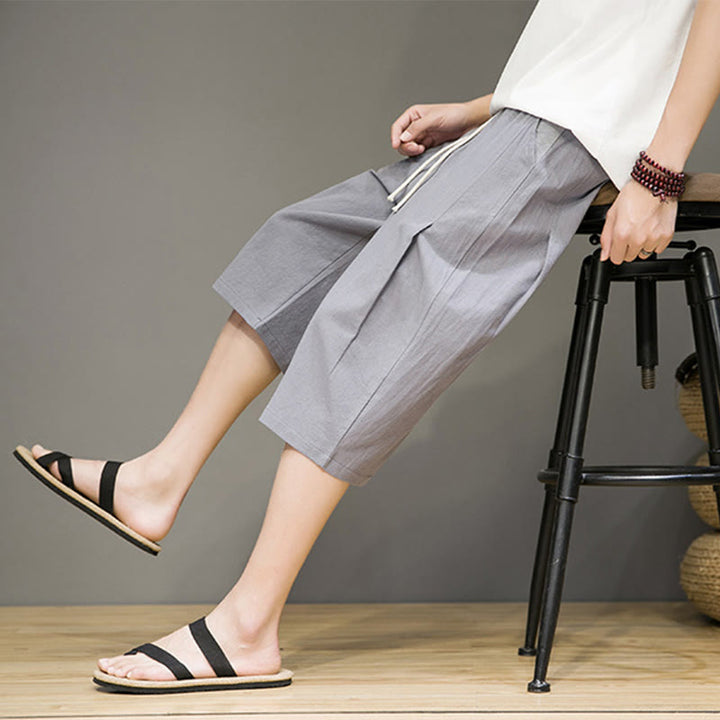 Buddha Stones Casual Lato Ściągacz Jednolity Kolor Krótkie Bawełniane Lniane Męskie Spodnie Harem Z Kieszeniami - Ciemnoszary - US/UK/AU46， EU56 (5XL) - image 18