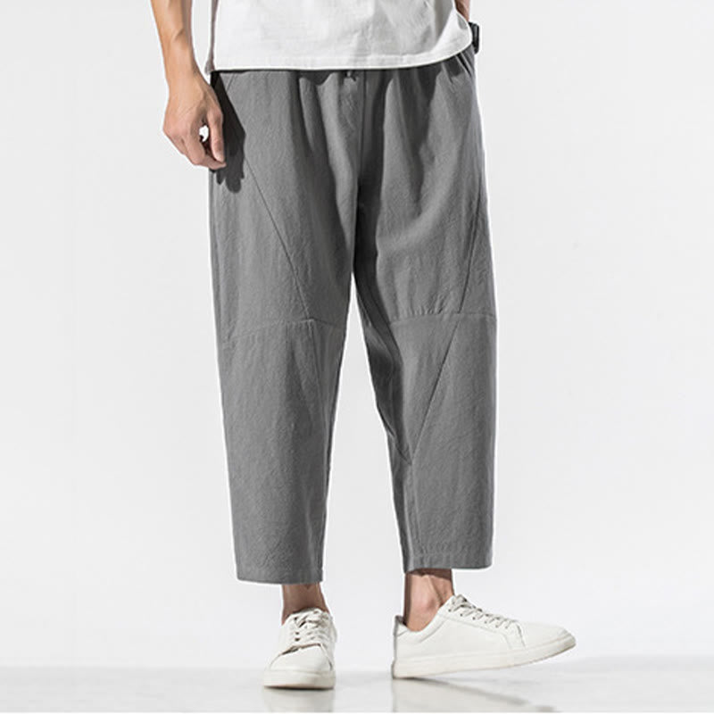 Buddha Stones Vintage Jacquard Jednolity Kolor Ściągacz Bawełna Len Męskie Spodnie Harem Z Kieszeniami - image 1