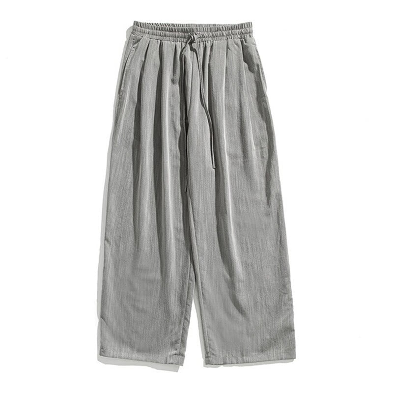 Buddha Stones Letnie Luźne Proste Spodnie Męskie Bawełniane Lniane Ściągane Sznurkiem Z Kieszeniami - image 11