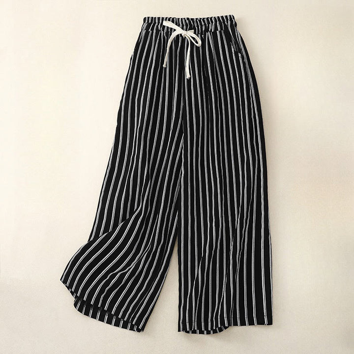 Spodnie damskie Buddha Stones Casual Acrylic Stripe Lace-up z szerokimi nogawkami i kieszeniami
