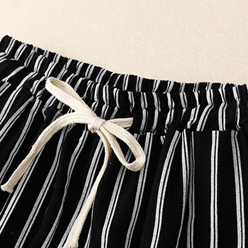 Spodnie damskie Buddha Stones Casual Acrylic Stripe Lace-up z szerokimi nogawkami i kieszeniami - image 1