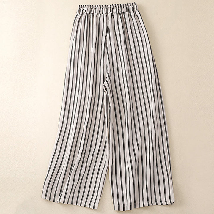 Spodnie damskie Buddha Stones Casual Acrylic Stripe Lace-up z szerokimi nogawkami i kieszeniami