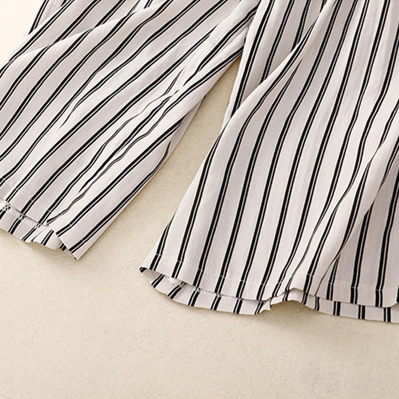 Spodnie damskie Buddha Stones Casual Acrylic Stripe Lace-up z szerokimi nogawkami i kieszeniami