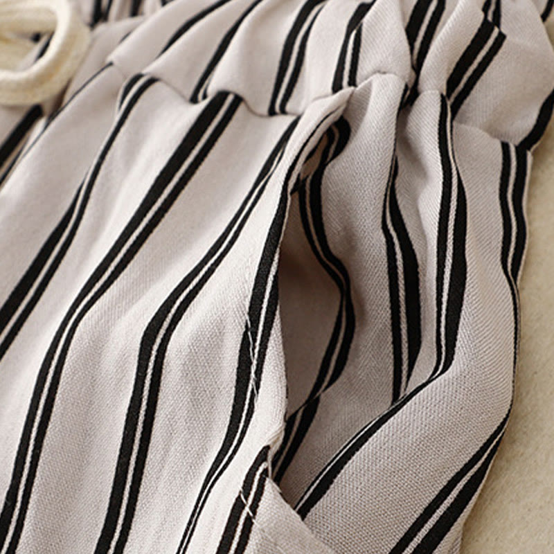 Spodnie damskie Buddha Stones Casual Acrylic Stripe Lace-up z szerokimi nogawkami i kieszeniami