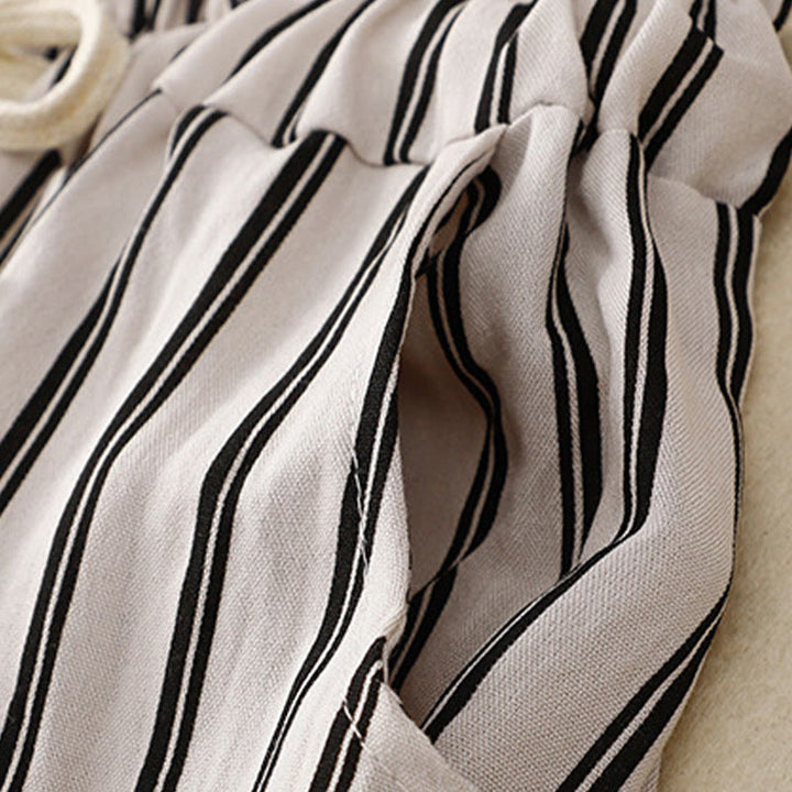 Spodnie damskie Buddha Stones Casual Acrylic Stripe Lace-up z szerokimi nogawkami i kieszeniami