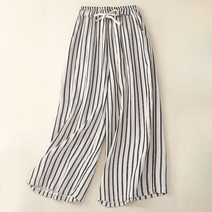 Spodnie damskie Buddha Stones Casual Acrylic Stripe Lace-up z szerokimi nogawkami i kieszeniami