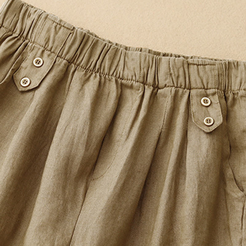 Buddha Stones Lato Gładkie Swobodne 7-8 Długość Guziki Damskie Bawełniane Lniane Spodnie Harem Z Kieszeniami - image 3