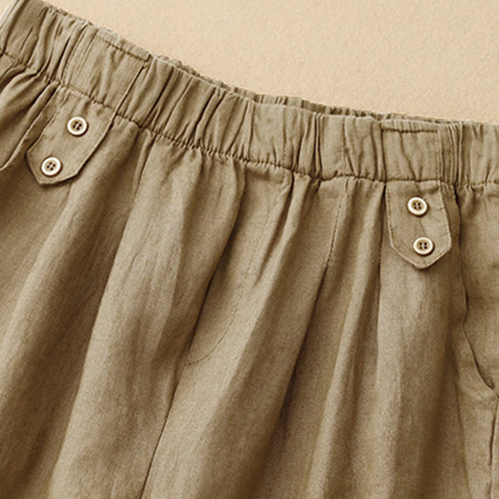 Buddha Stones Lato Gładkie Swobodne 7-8 Długość Guziki Damskie Bawełniane Lniane Spodnie Harem Z Kieszeniami - image 3