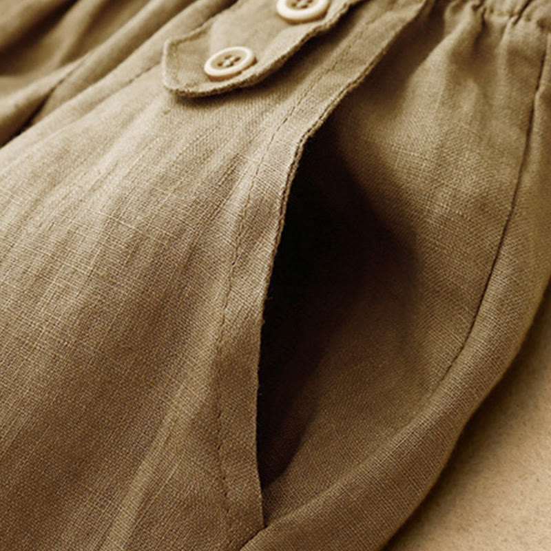 Buddha Stones Lato Gładkie Swobodne 7-8 Długość Guziki Damskie Bawełniane Lniane Spodnie Harem Z Kieszeniami - image 1