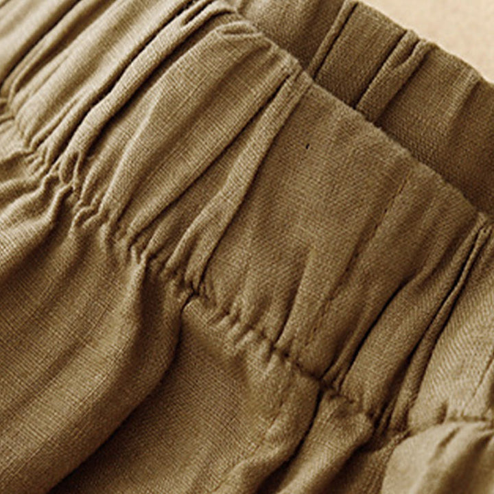 Buddha Stones Lato Gładkie Swobodne 7-8 Długość Guziki Damskie Bawełniane Lniane Spodnie Harem Z Kieszeniami - image 2