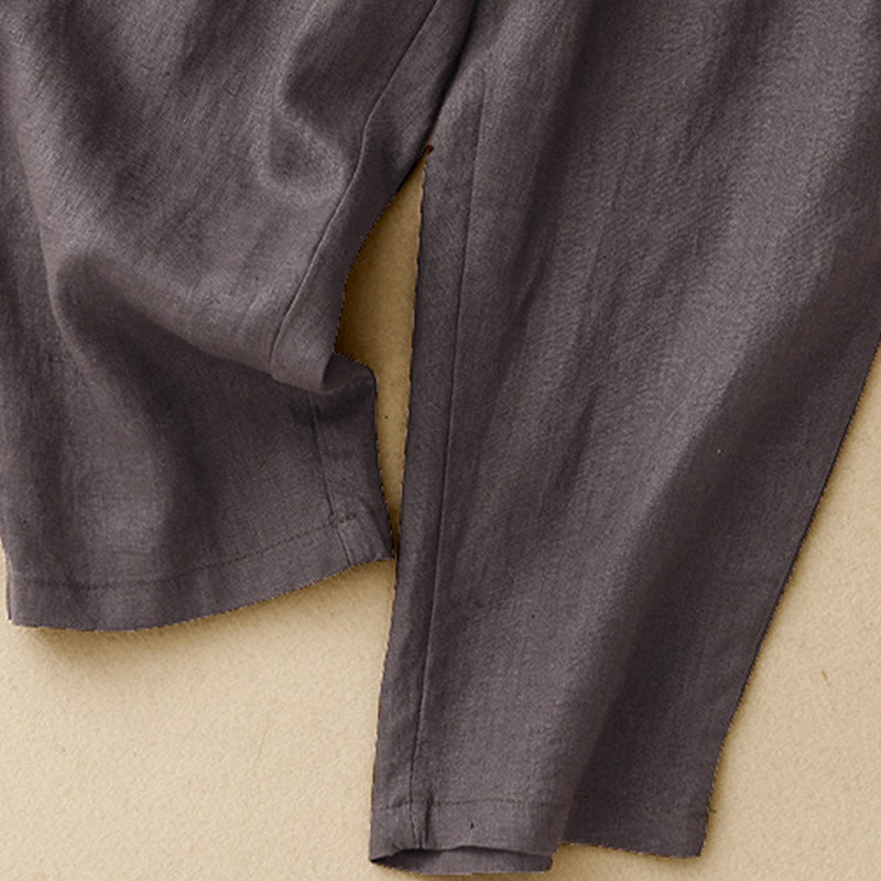 Buddha Stones Lato Gładkie Swobodne 7-8 Długość Guziki Damskie Bawełniane Lniane Spodnie Harem Z Kieszeniami - image 6