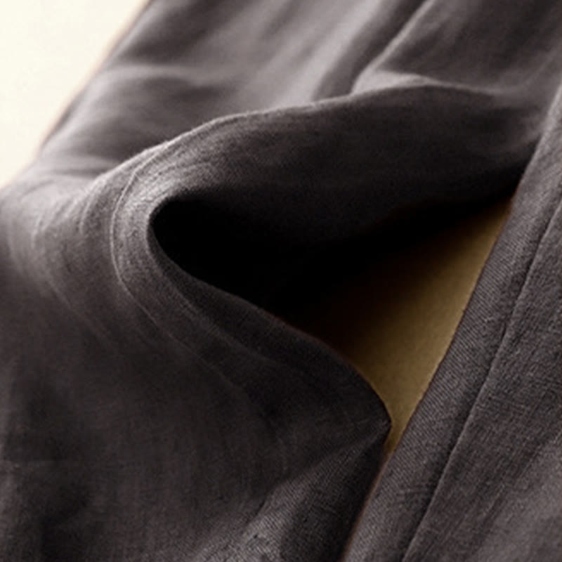 Buddha Stones Lato Gładkie Swobodne 7-8 Długość Guziki Damskie Bawełniane Lniane Spodnie Harem Z Kieszeniami - image 8