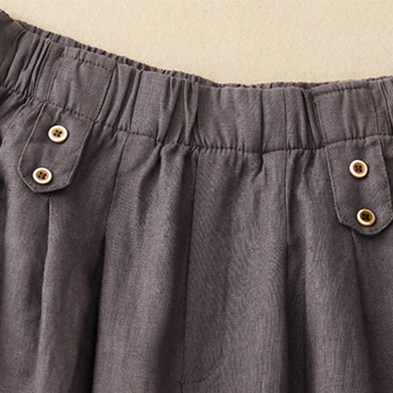 Buddha Stones Lato Gładkie Swobodne 7-8 Długość Guziki Damskie Bawełniane Lniane Spodnie Harem Z Kieszeniami - image 9