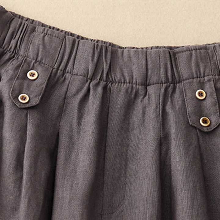 Buddha Stones Lato Gładkie Swobodne 7-8 Długość Guziki Damskie Bawełniane Lniane Spodnie Harem Z Kieszeniami - image 9