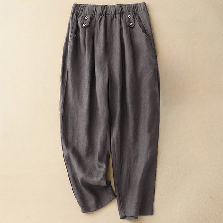 Buddha Stones Lato Gładkie Swobodne 7-8 Długość Guziki Damskie Bawełniane Lniane Spodnie Harem Z Kieszeniami - Łupkowoszary - US8-10，UK/AU12-14，EU40-42 (2XL) - image 5