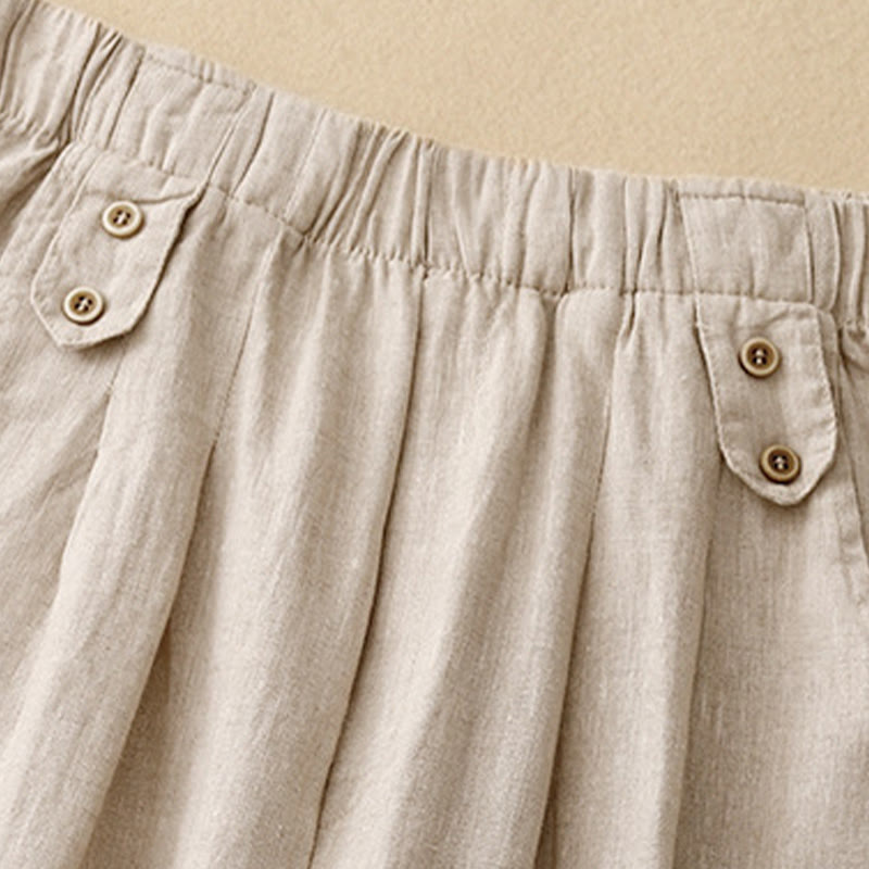 Buddha Stones Lato Gładkie Swobodne 7-8 Długość Guziki Damskie Bawełniane Lniane Spodnie Harem Z Kieszeniami - image 12