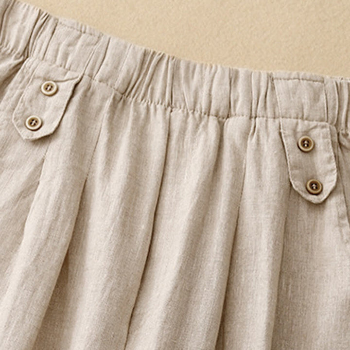 Buddha Stones Lato Gładkie Swobodne 7-8 Długość Guziki Damskie Bawełniane Lniane Spodnie Harem Z Kieszeniami - image 12