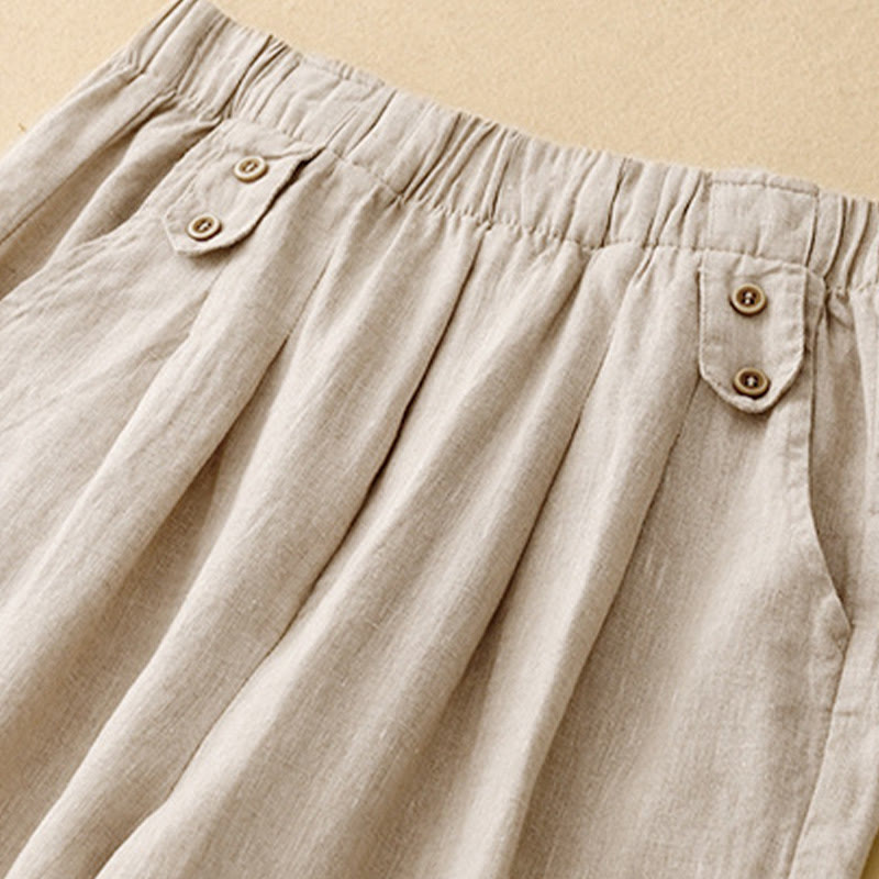 Buddha Stones Lato Gładkie Swobodne 7-8 Długość Guziki Damskie Bawełniane Lniane Spodnie Harem Z Kieszeniami - image 16