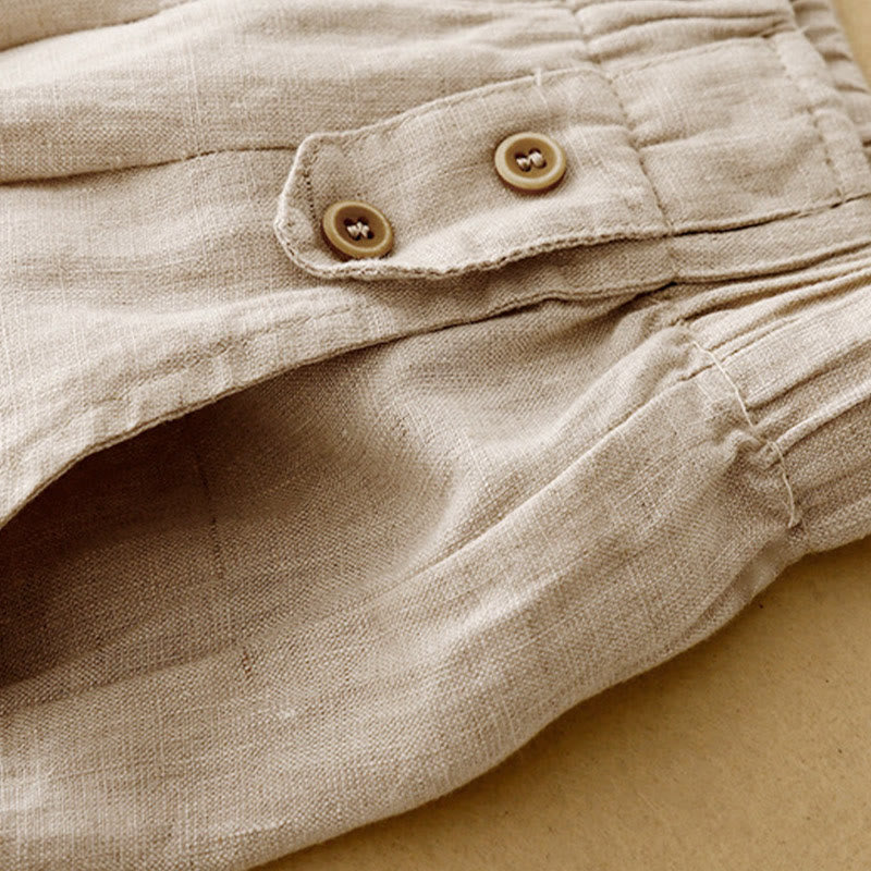 Buddha Stones Lato Gładkie Swobodne 7-8 Długość Guziki Damskie Bawełniane Lniane Spodnie Harem Z Kieszeniami - image 17