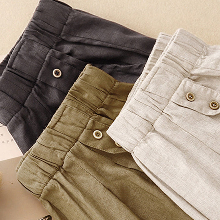 Buddha Stones Lato Gładkie Swobodne 7-8 Długość Guziki Damskie Bawełniane Lniane Spodnie Harem Z Kieszeniami - image 20