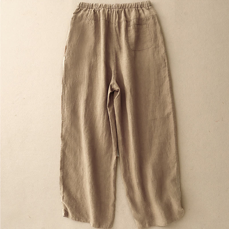 Buddha Stones Letnie Proste Swobodne 7-8 Długość Sznurowane Damskie Bawełniane Lniane Spodnie Harem Z Kieszeniami - image 1