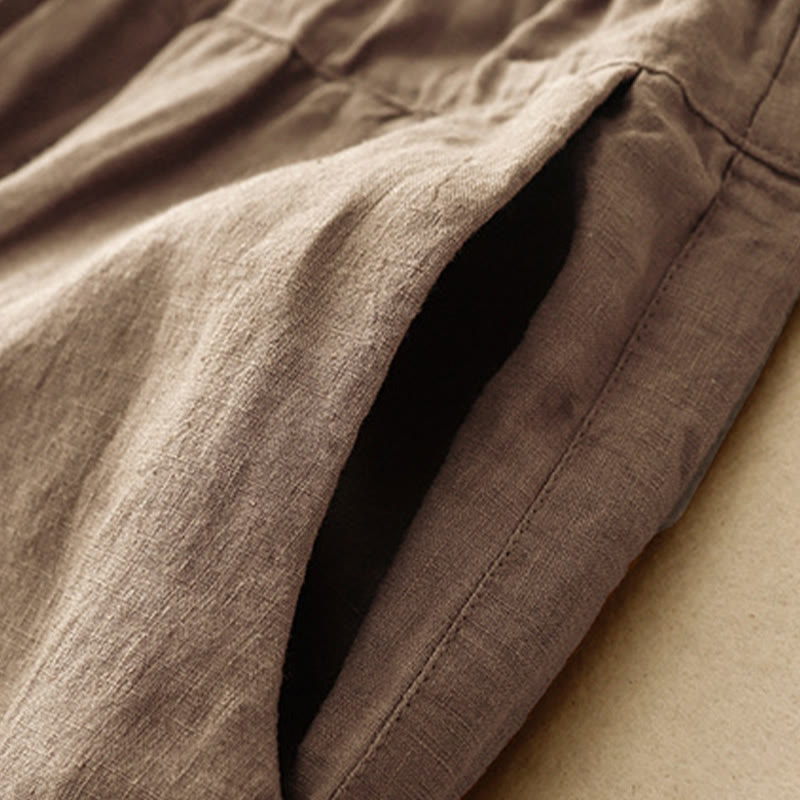 Buddha Stones Letnie Proste Swobodne 7-8 Długość Sznurowane Damskie Bawełniane Lniane Spodnie Harem Z Kieszeniami - image 3