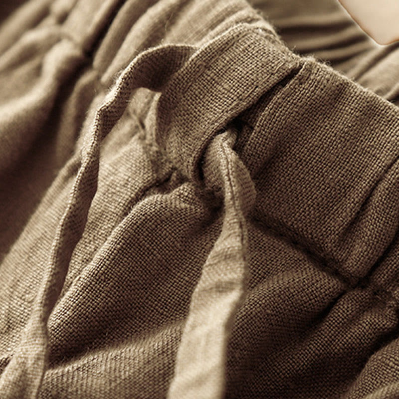 Buddha Stones Letnie Proste Swobodne 7-8 Długość Sznurowane Damskie Bawełniane Lniane Spodnie Harem Z Kieszeniami - image 7