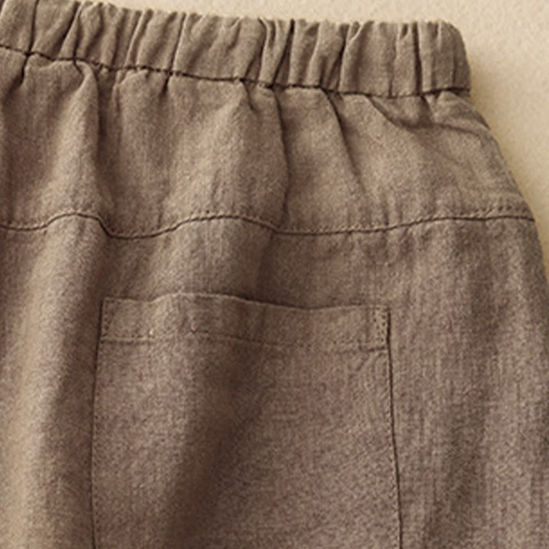 Buddha Stones Letnie Proste Swobodne 7-8 Długość Sznurowane Damskie Bawełniane Lniane Spodnie Harem Z Kieszeniami - image 4