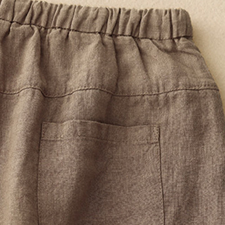 Buddha Stones Letnie Proste Swobodne 7-8 Długość Sznurowane Damskie Bawełniane Lniane Spodnie Harem Z Kieszeniami - image 4