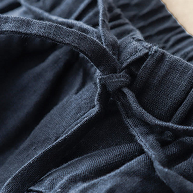 Buddha Stones Letnie Proste Swobodne 7-8 Długość Sznurowane Damskie Bawełniane Lniane Spodnie Harem Z Kieszeniami - image 13